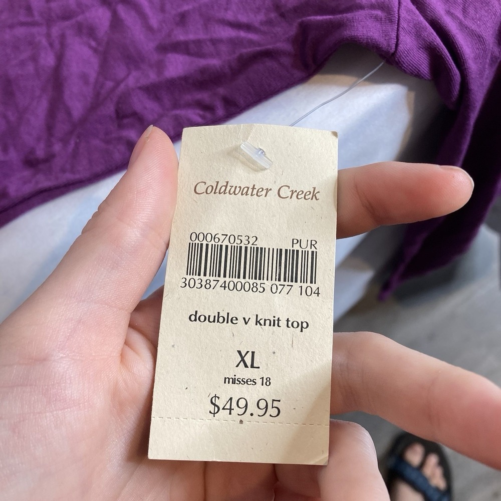 NWT Coldwater Creek Purple Double V Neck Knit Top Sz XL Lagenlook Stretchy Chic - Picture 8 of 12